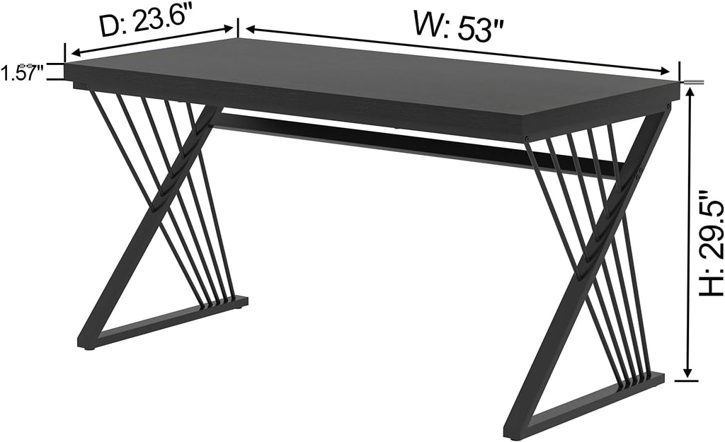 FOLUBAN Black Desk, Modern Wood and Metal Computer Desk for Home Office, Simple Writing Work PC Desks for Bedroom, Industrial Study Gaming Table for Living Room, Black, 53 Inch