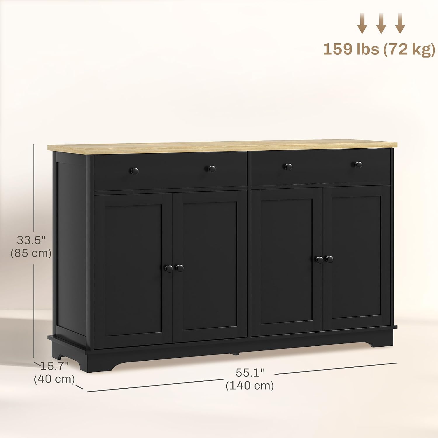 HOMCOM Sideboard Buffet Cabinet with Storage, 55' Modern Kitchen Cabinet with 4 Doors, 2 Drawers and 2 Adjustable Shelves, Coffee Bar Cabinet, Black
