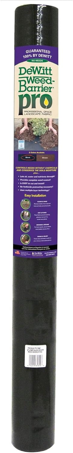 Dewitt 2-Pack Weed-Barrier Pro 3 oz Landscape Fabric, Black, 4 x 100 Feet – Heavy-Duty Weed Control and Ground Cover for Gardens, Beds, Mulch, Outdoor Landscaping, and Yard Areas