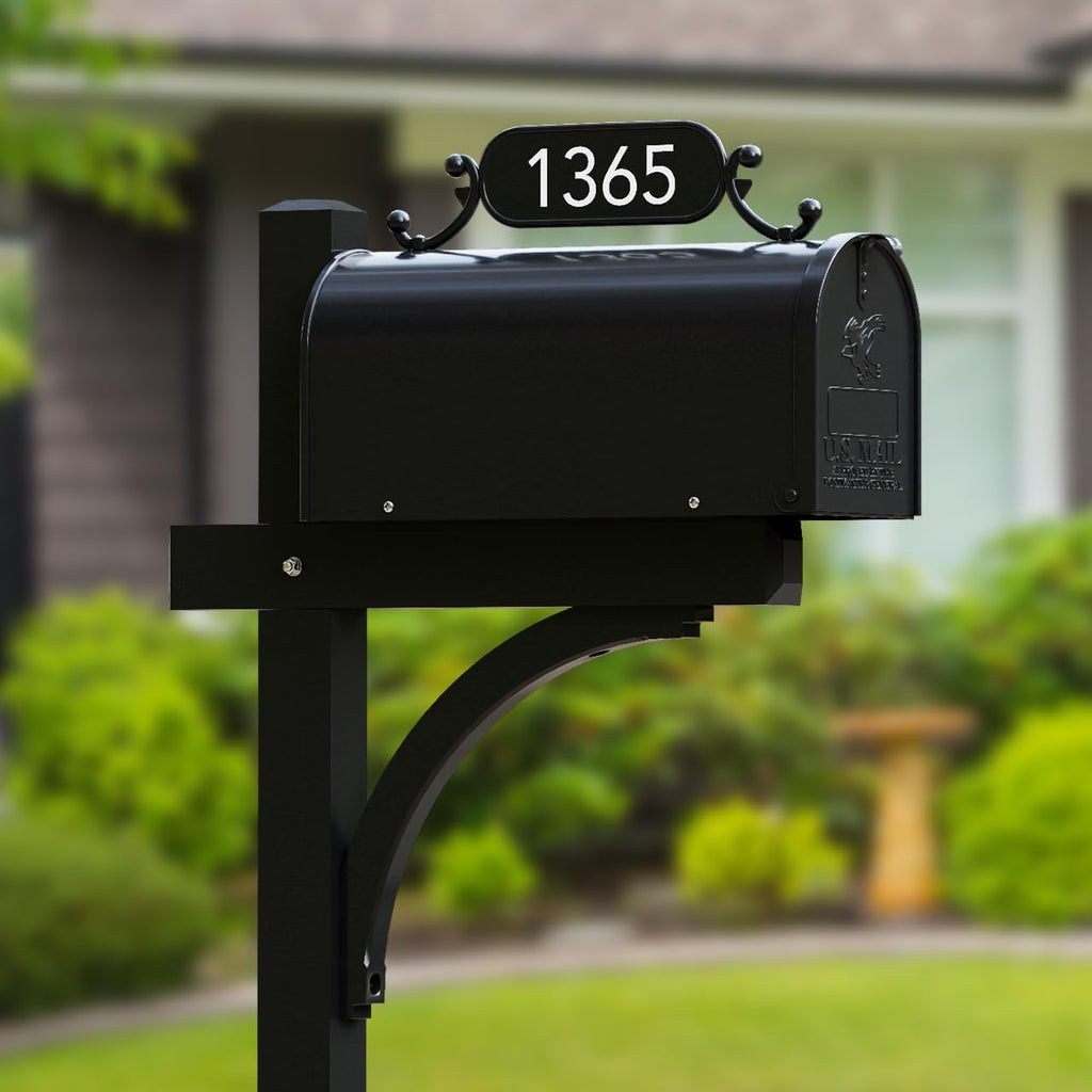 The Glenbrook Deluxe Mailbox and Post - Personalized Complete System with Custom Street Address Plate, Steel Mailbox, and Aluminum Post Included (All Black)