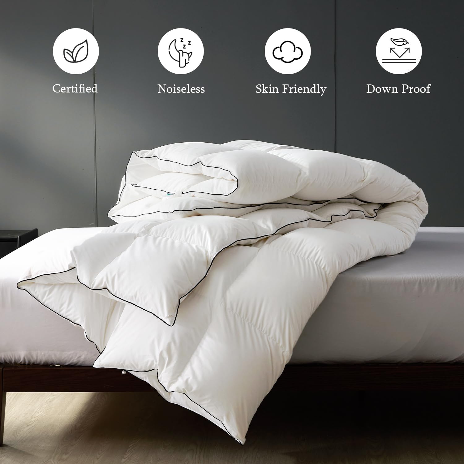 Queen Size Down Comforter,Medium Weight All-Season Duvet Insert with 8 Loops,Luxury Noiseless Bedding Comforter,White,90'x90'