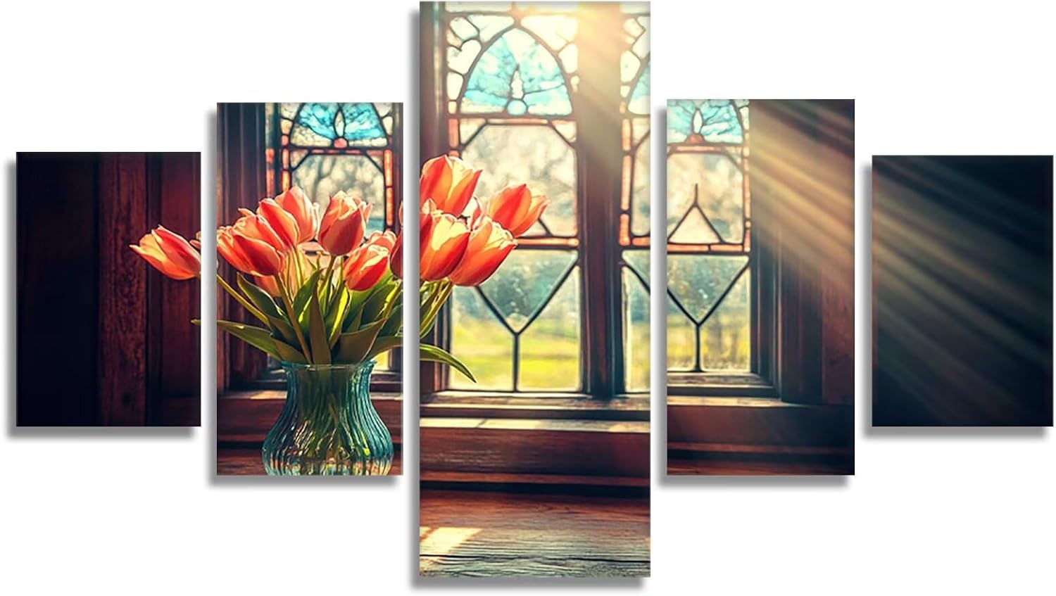 Tulip Diamond Art 5 Piece Diamond Painting Vase 5D DIY Full Round Drill Dimond Art Paintings Rhinestones Crafts for Adults Gem Painting for Home Decor, Large Artwork for Wall 48 x 100 Inch, Model429