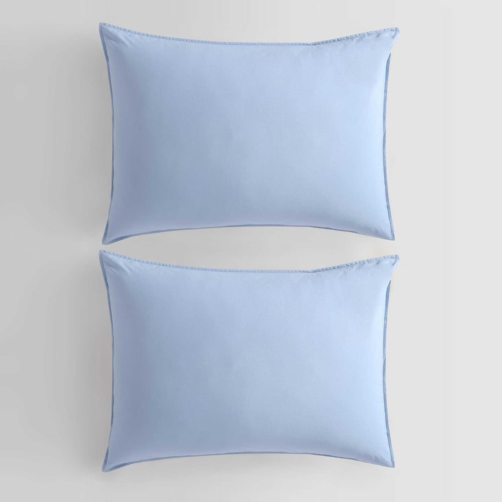 Calvin Klein - Queen Comforter Set, Modern Cotton Washed Percale Bedding with Matching Shams, Oeko-Tex Certified (Washed Percale Blue, Queen)