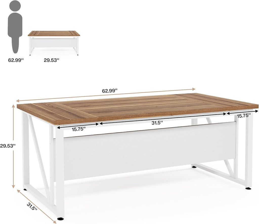 Tribesigns 63 inches Computer Desk with Bottom Storage Shelf Home Office Desk Writing Table for Workstation,Dark Walnut + Steel Leg， Cabinet not Included (Beige, 63-inch)