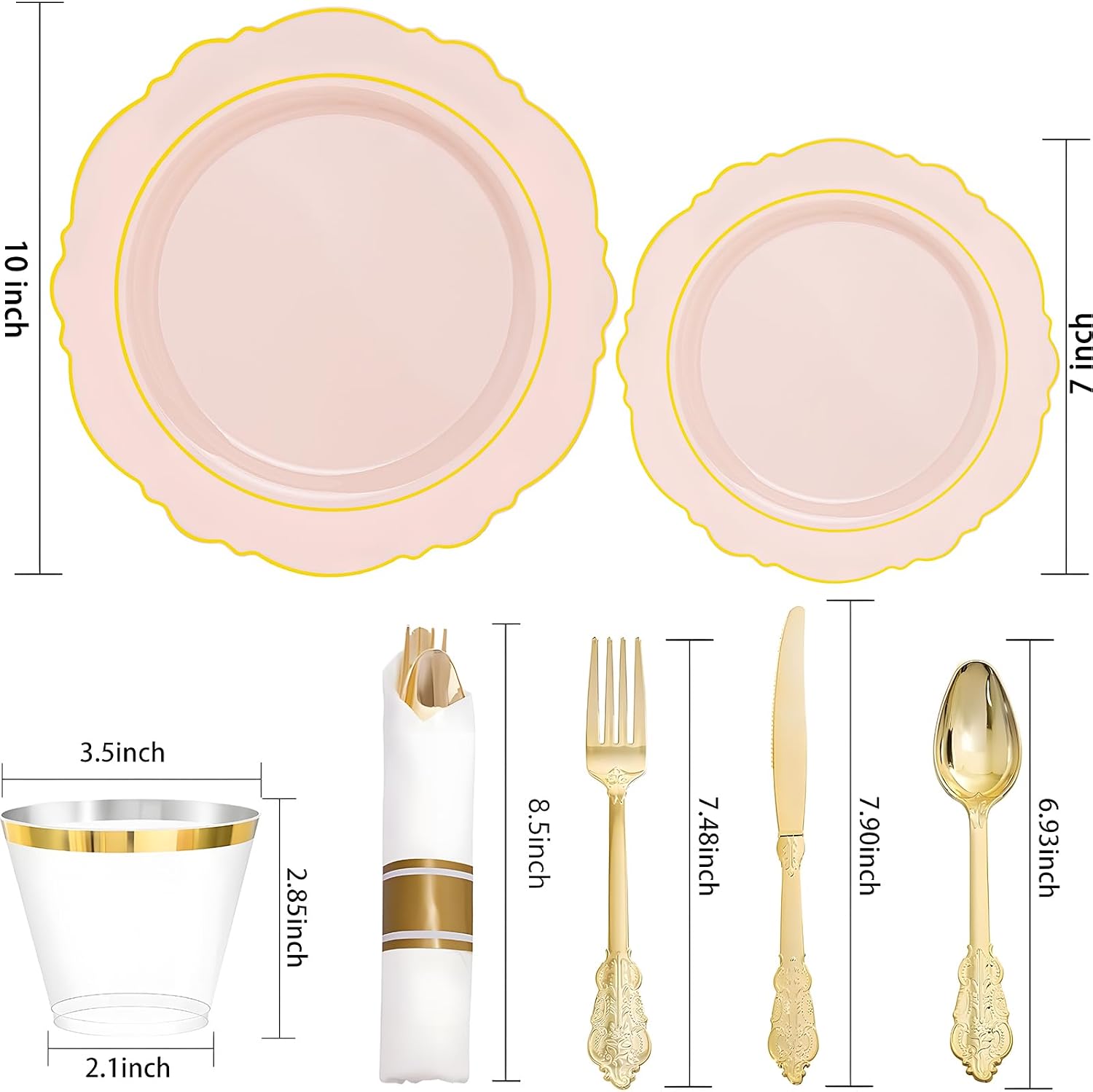 Liacere 700PCS Pink Plastic Plates-Dinnerware Sets for 100 Guests-200 Disposable Plates(10inch,7inch),300 Pink Plastic Silverware,100 Cups,100 Napkins for Wedding&Galentines Day&Easter Day