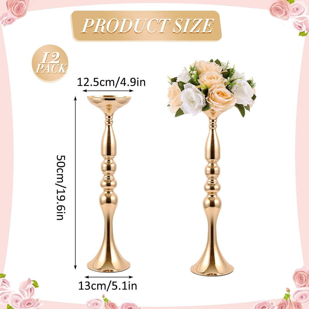 Didaey 12 Pcs Gold Wedding Centerpiece Stand Metal Flower Arrangements Holder Tall Centerpiece for Table Gold Vase Flower Stand for Wedding Reception Event Party Hotel Home Decor(20 Inches)