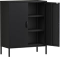 Bathroom Floor Storage Cabinet, 40' H Metal Locker, Small Black Cabinets with 2 Adjustable Shelves & 4 Doors,Freestanding Sideboard,Pantry Food Cabinet for Hallway,Home Office, Kitchen