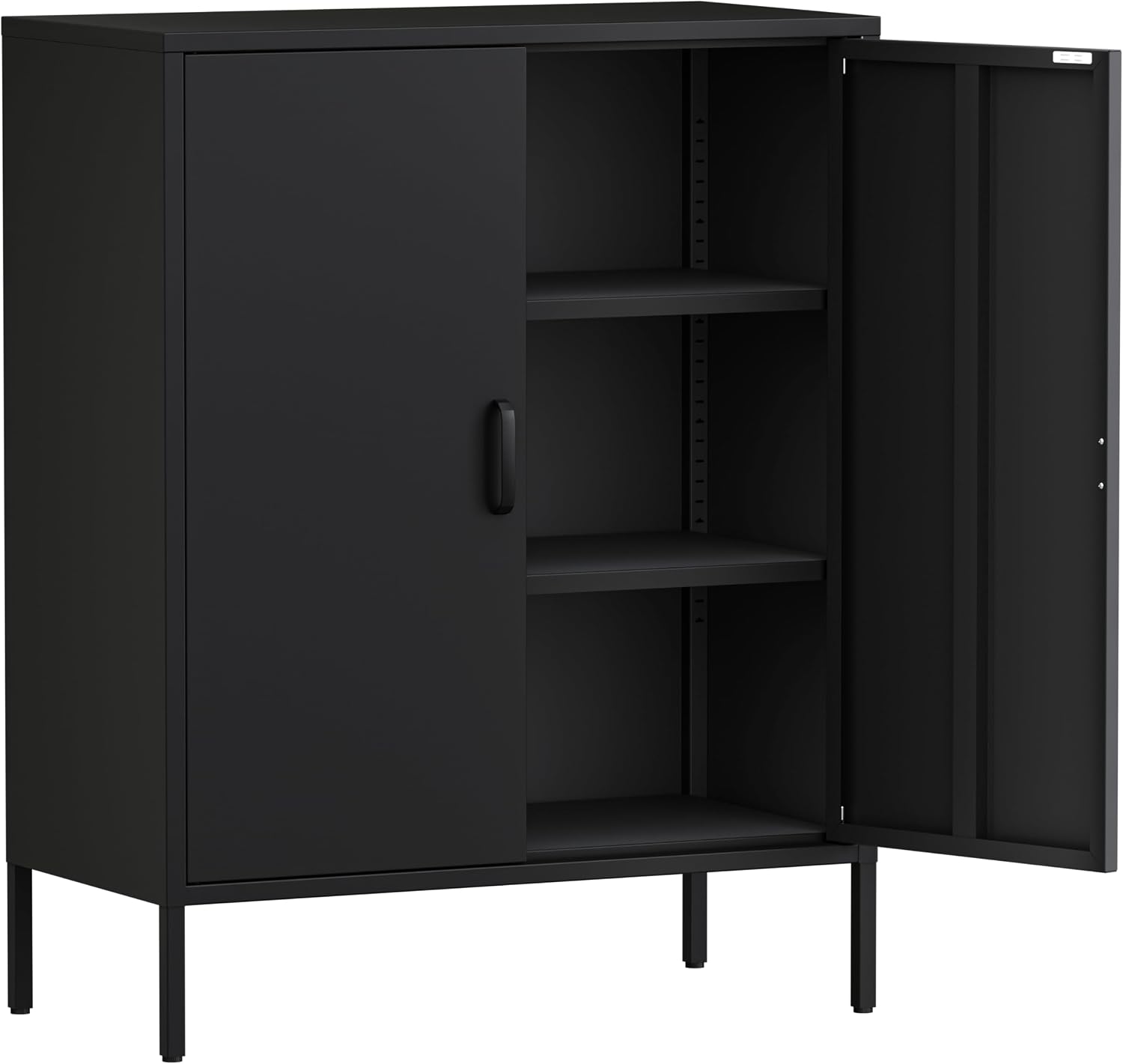 Bathroom Floor Storage Cabinet, 40' H Metal Locker, Small Black Cabinets with 2 Adjustable Shelves & 4 Doors,Freestanding Sideboard,Pantry Food Cabinet for Hallway,Home Office, Kitchen