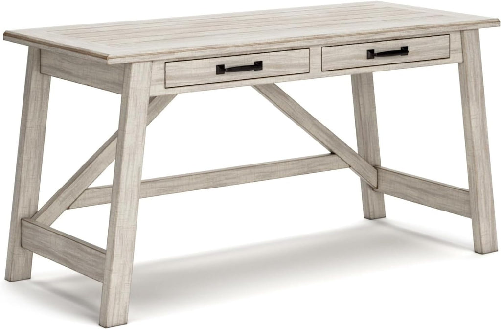 Signature Design by Ashley Carynhurst Farmhouse Large Leg Home Office Desk, 2 Storage Drawers, Vintage Bronze Hardware, Wood, 60.25' Wide, Antique White