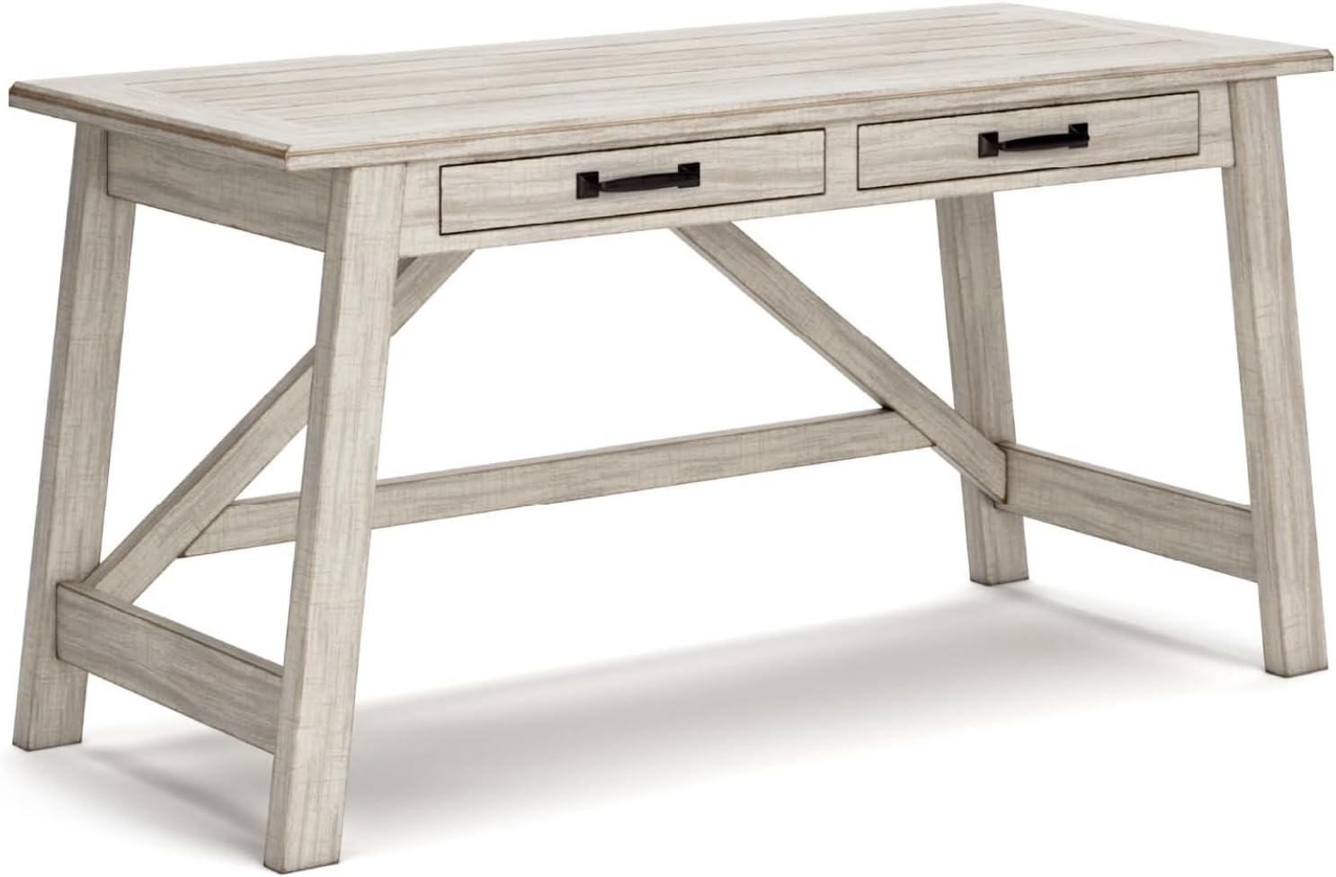 Signature Design by Ashley Carynhurst Farmhouse Large Leg Home Office Desk, 2 Storage Drawers, Vintage Bronze Hardware, Wood, 60.25' Wide, Antique White