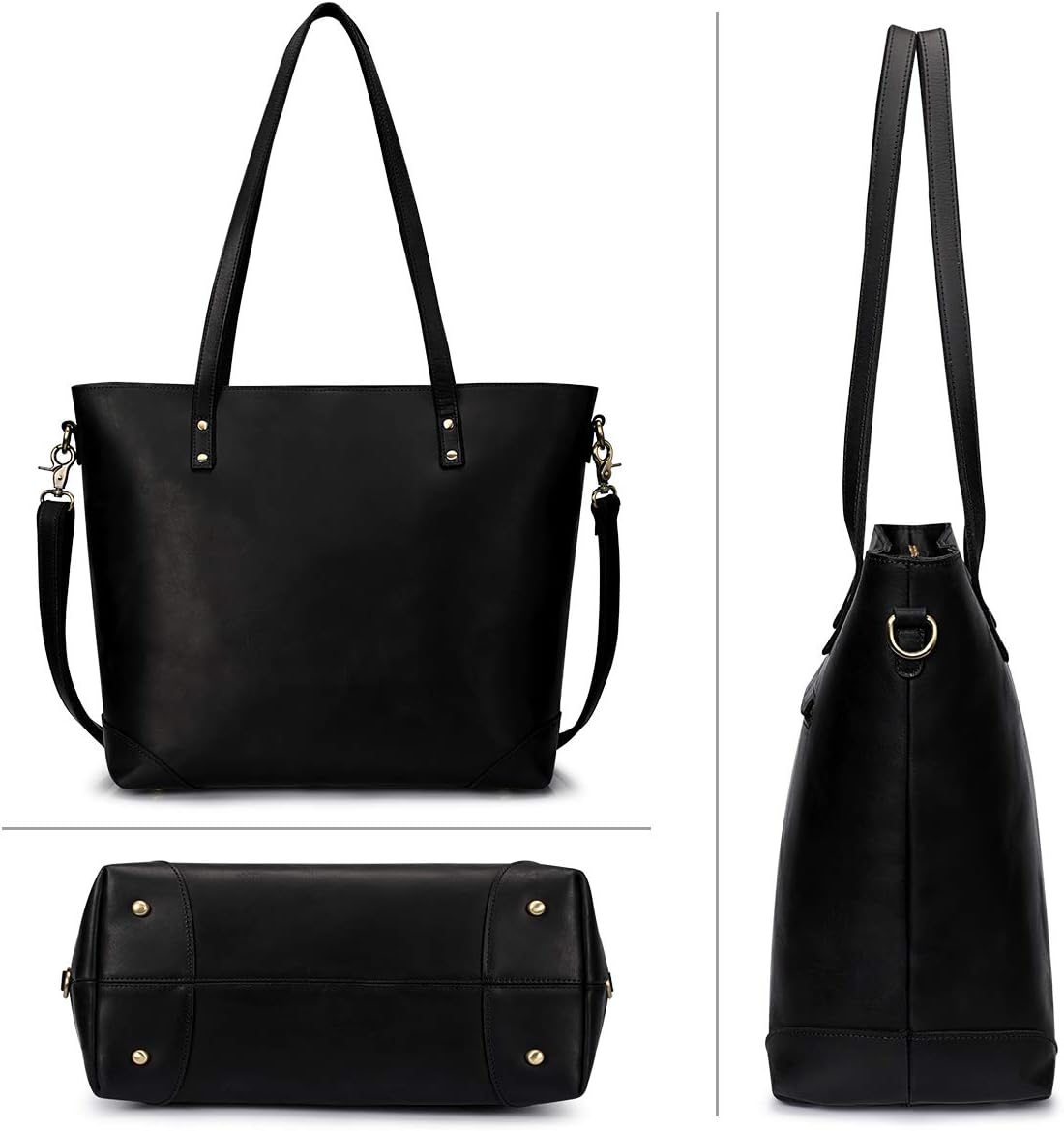 S-ZONE Vintage Genuine Leather Shoulder Bag Work Totes for Women Purse Handbag with Back Zipper Pocket Large