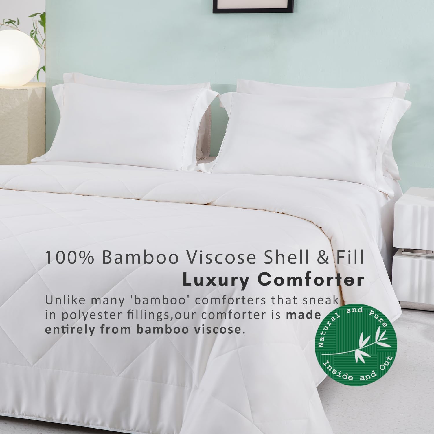 TOSMO 100% Viscose from Bamboo Comforter, Soft Breathable Cooling Silky Duvet Insert, Down Alternative Duvet Insert for Restful Sleep (Full, All Seasons White)