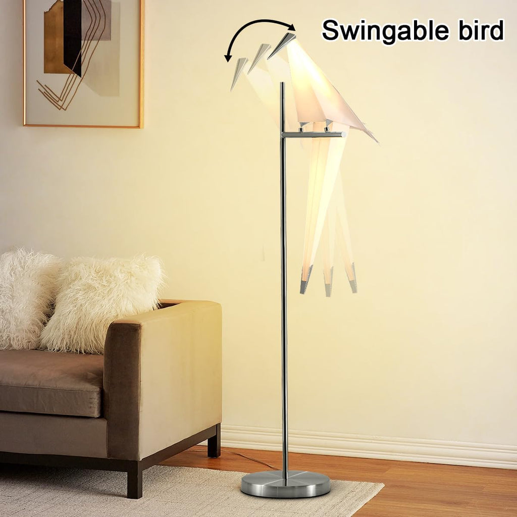62-Inch Modern LED Bird Floor Lamp for Living Room, Modern Silver Standing Lamp with Bird Shade Floor Light Metal Fixtures for Bedroom Office