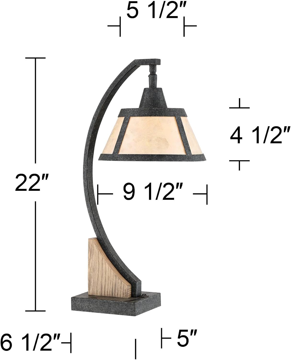 Franklin Iron Works Oak River 22' High Rustic Farmhouse Desk Table Lamp with USB Charging Ports A+C and AC Power Outlet in Base Gray Wash Mica Shade Living Room Bedroom House Bedside Nightstand Home