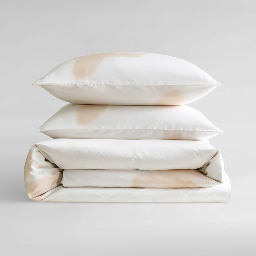 Calvin Klein - Queen Duvet Cover Set, 100% Cotton Sateen Bedding with Shams, Soft and Breathable, Smooth Silky Feel with Subtle Sheen, Button Closure, Liquid Floral Beige