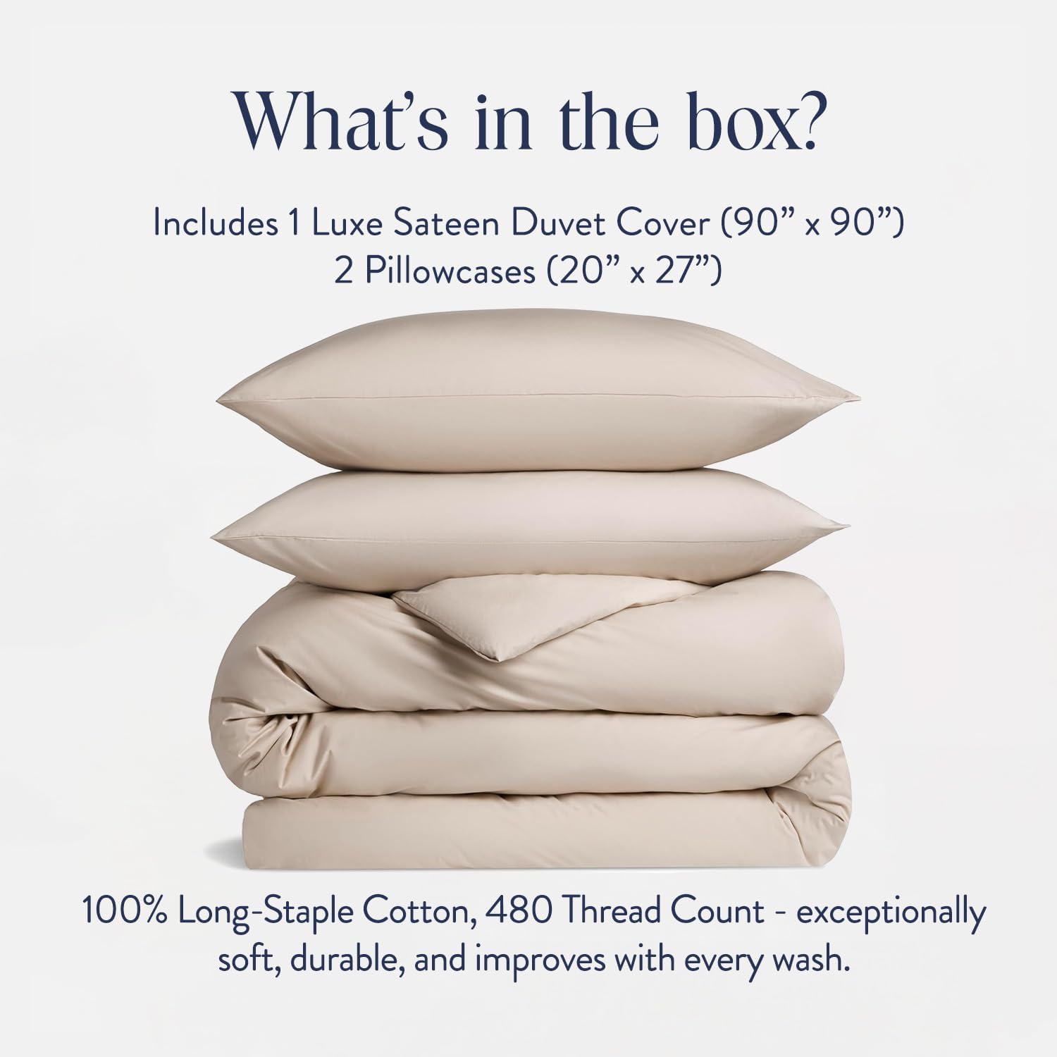 Brooklinen Luxury Sateen Duvet Cover Set - 100% Cotton, Full/Queen Size in Pebble - Includes 1 Duvet Cover and 2 Standard Pillowcases - Best Full/Queen Duvet Covers
