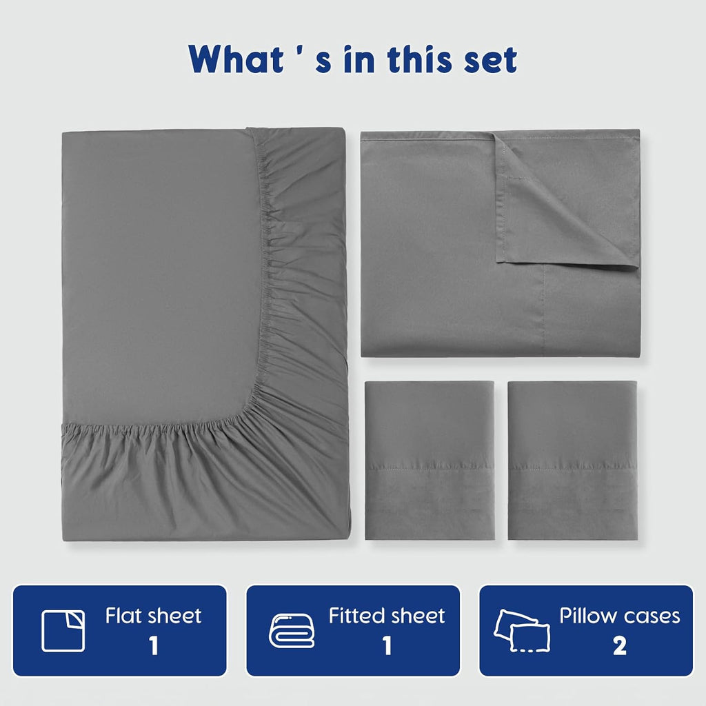 SONORO KATE 100% Egyptian Cotton Sheets - 1200 Thread Count, Luxury & Cooling Hotel Cotton Bed Sheets Set 4 Piece, Sateen Weave for Soft Feel, Fits Upto 16' Mattress (Grey, Full)