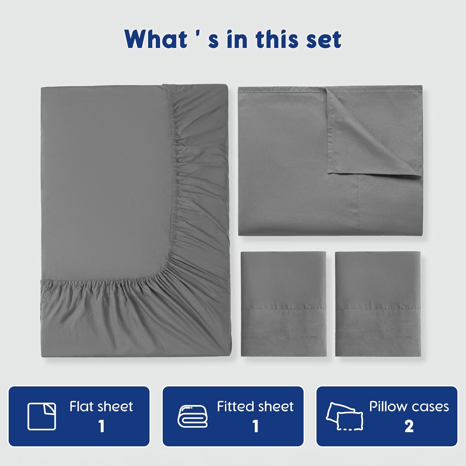SONORO KATE 100% Egyptian Cotton Sheets - 1200 Thread Count, Luxury & Cooling Hotel Cotton Bed Sheets Set 4 Piece, Sateen Weave for Soft Feel, Fits Upto 16' Mattress (Grey, Full)