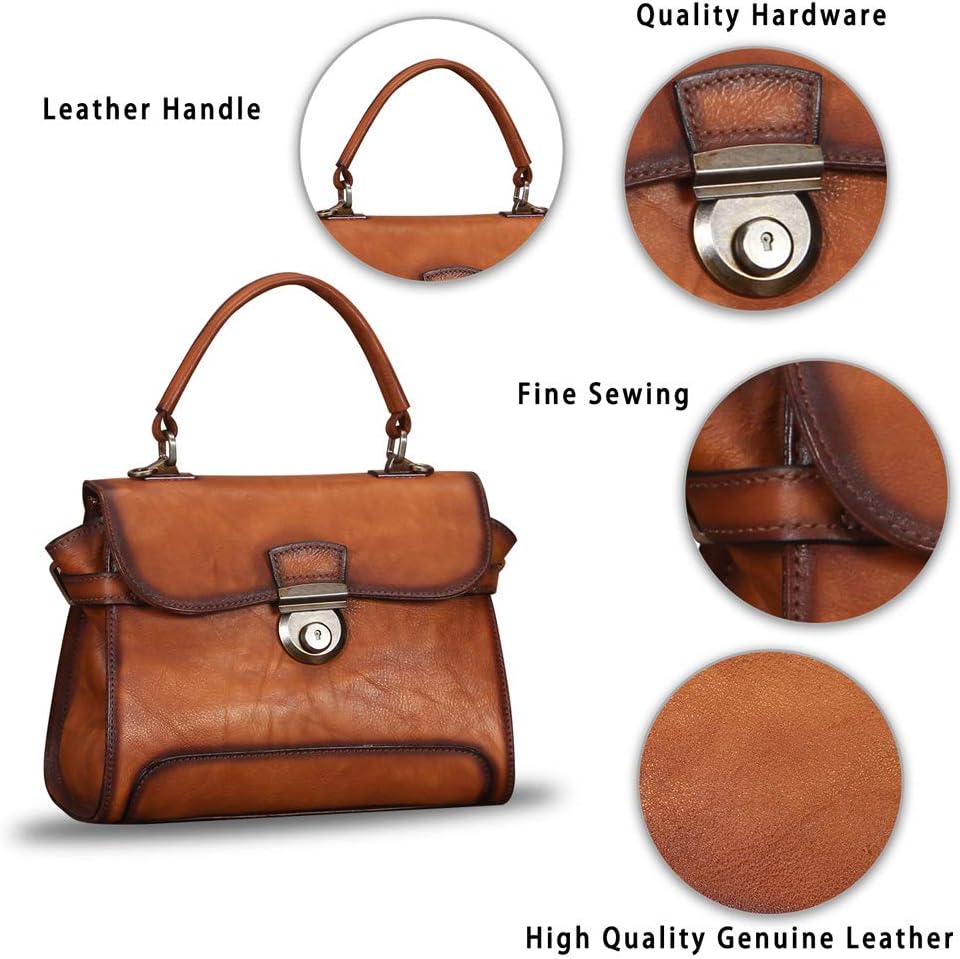 Genuine Leather Purses and Handbags for Women Vintage Real Leather Shoulder Bag Crossbody Purses Satchel Bag with Strap