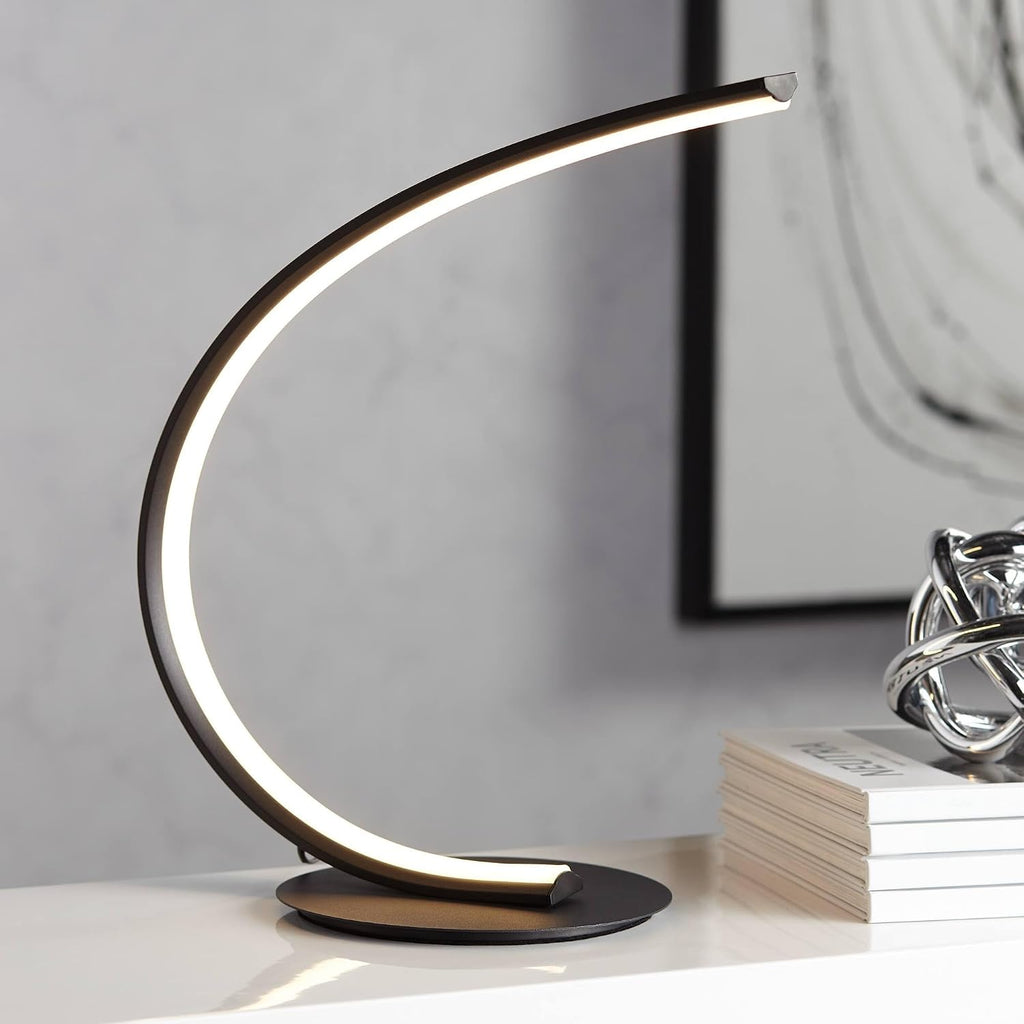 360 Lighting Curved Arc 15 1/4' High Small Modern Accent Table Lamp LED Black Metal Single White Shade Living Room Bedroom Bedside Nightstand House Office Home Reading Kitchen Entryway