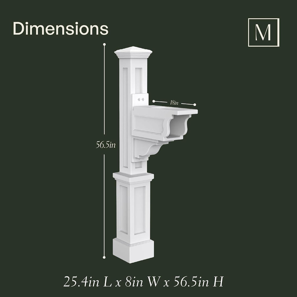 Mayne Dover Single Arm Mail Post - White - 25.5in x 8in x 56.5in - Standard Post, Arm & Hardware Kit Included (5810-W)