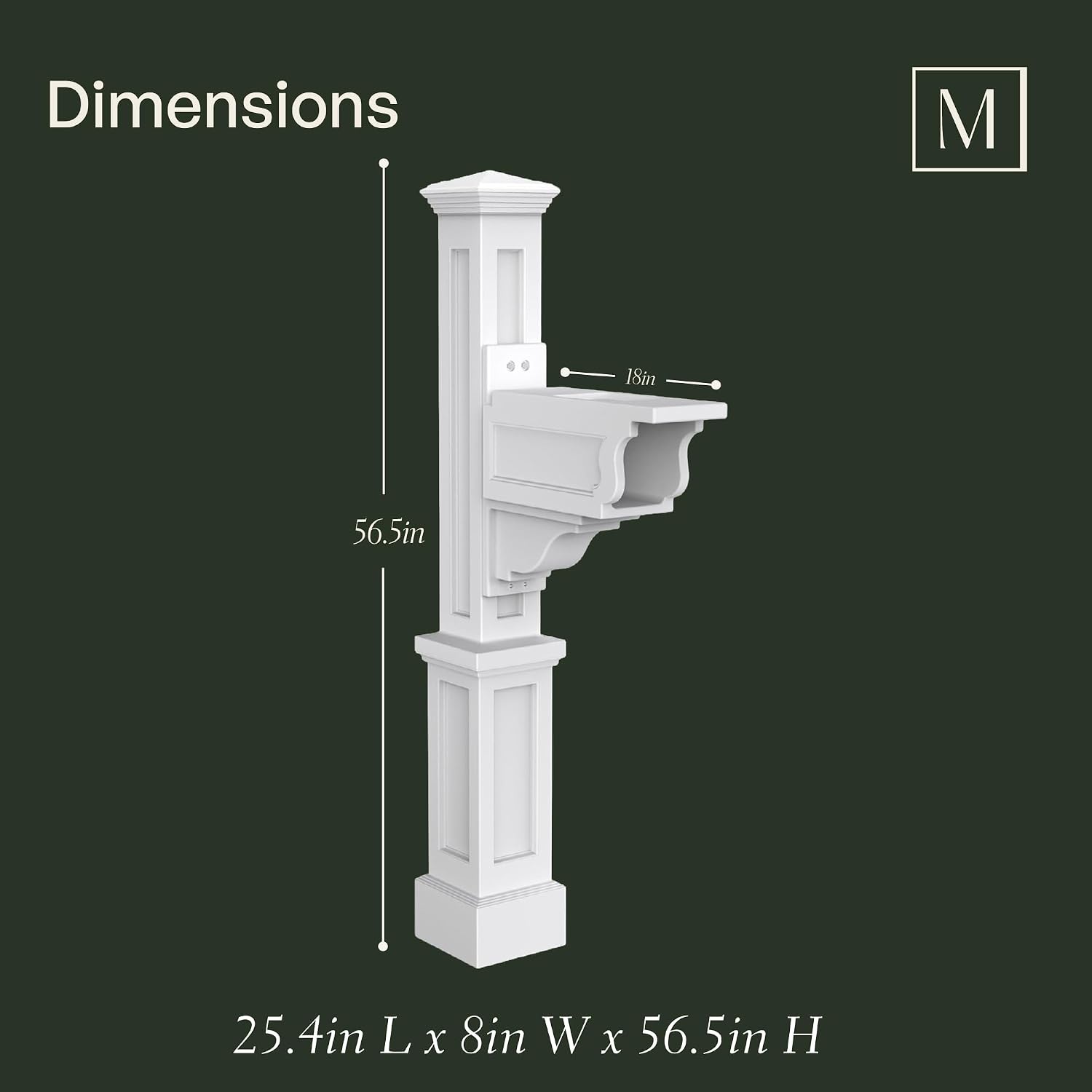 Mayne Dover Single Arm Mail Post - White - 25.5in x 8in x 56.5in - Standard Post, Arm & Hardware Kit Included (5810-W)