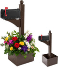 Colingmill Brown and Black Iron Mailbox Posts with Mailbox and Planter Box for Outside Decorative Ground Mounting Post 56 Inch / 4.6 ft Tall Heavy Duty Stand for Outdoor Use