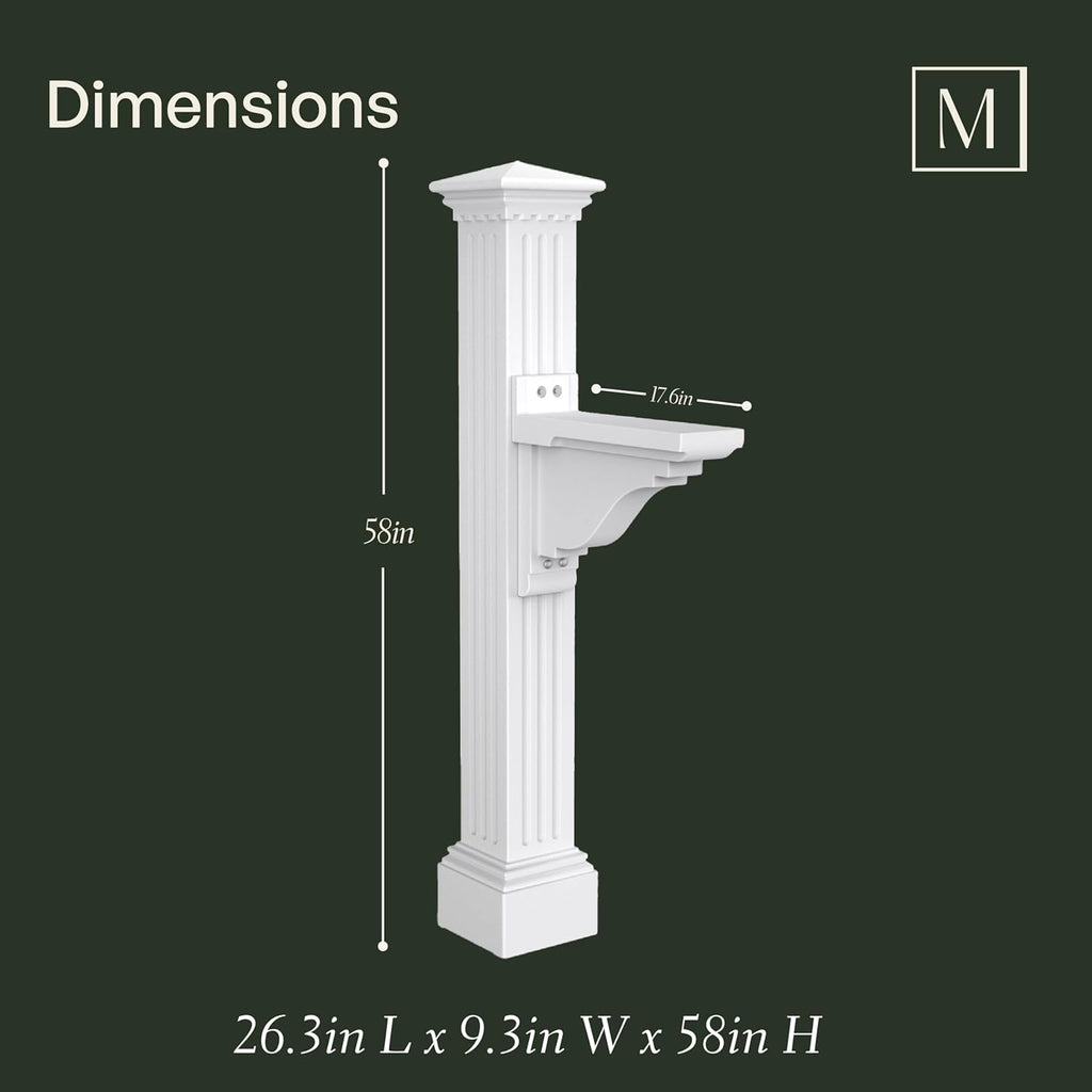 Mayne Manchester Single Arm Mail Post - White - 26in L x 9in W x 58in H - Manchester Post & Arm, Hardware Kit (5852-W)