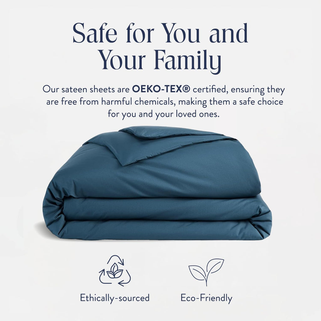 Brooklinen Luxury Sateen Duvet Cover - 100% Cotton, Full/Queen Size in Abyss Blue with Extra-Long Corner Ties and Button Closure - Best Full/Queen Duvet Covers