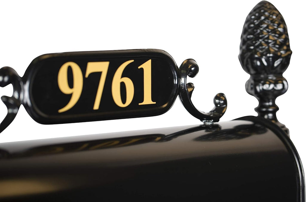 Charleston Mailbox & Post System – Black Rust Resistant Mailbox – Includes Address Plaque, Numbers, Scroll & Mounting Hardware (Standard)