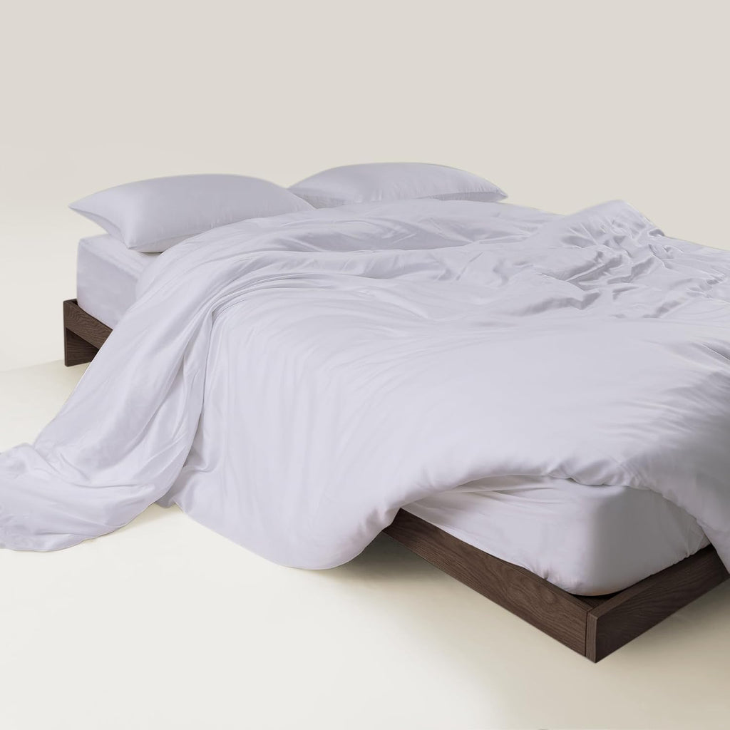 FURRFREE Bamboo Duvet Cover - Genuine 100% Organic Viscose- Breathable & Silky Soft Duvet Cover for All Season, Machine Washable, Pet Hair Repellent Family -Charming White Queen