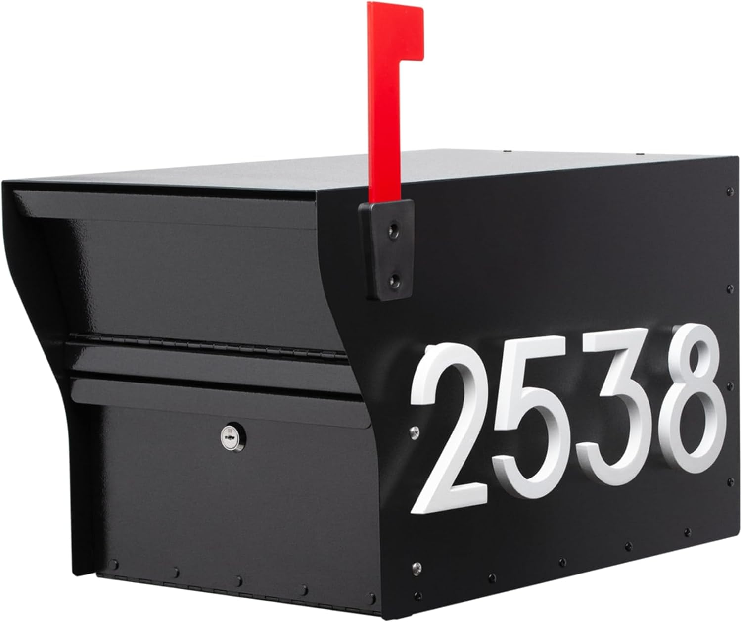 Whitehall MailVault Streetside Locking Mailbox, Personalize with Modern Stand-Off Address Numbers Package – Steel, Secure Weather Resistant Modern Square Mailbox (Black/White)