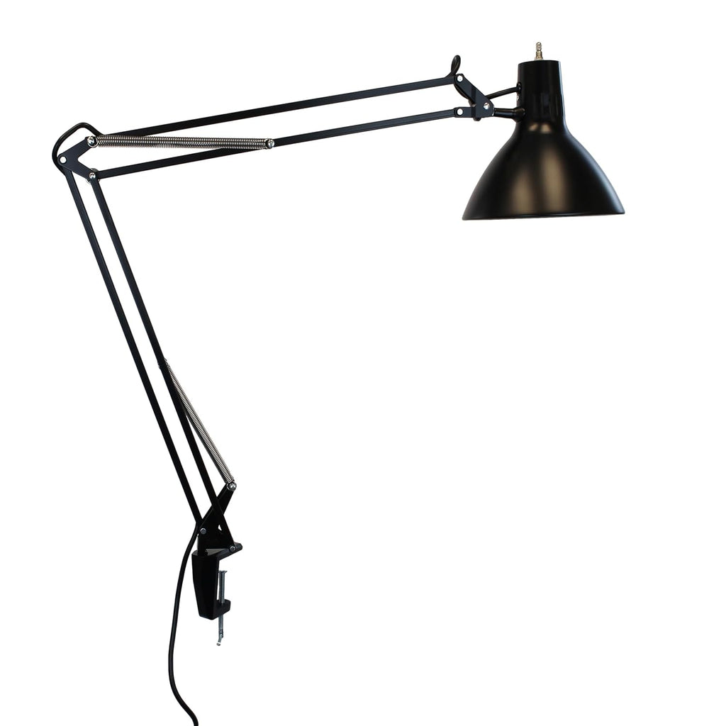 Luxo LS1ABK LS 23W CFL Task Light, 45' Powder-Coated Arm with External Springs, Edge Clamp, Black