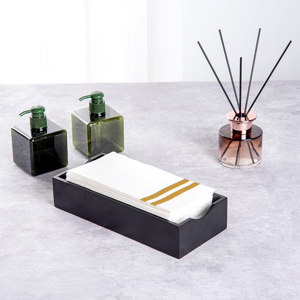 Luxenap 15.8 X 7.9 Inch Linen-Feel Guest Towels, 2000 Gold Striped Hand Towels - ¼ Fold, airlaid, White Paper Dinner Napkins, Disposable, For Restrooms, Kitchens, And Tables - Restaurantware