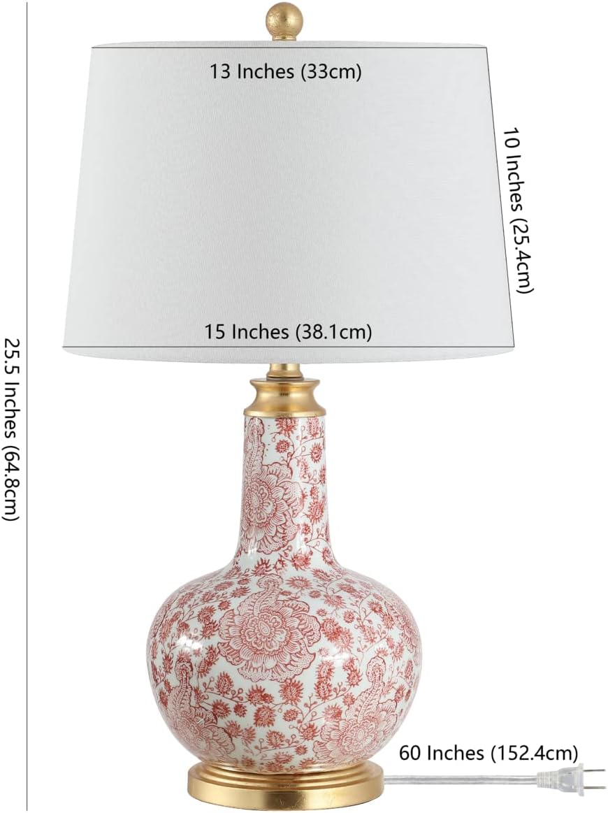 Safavieh Lighting Collection Leia Red Floral Chinoiserie Ceramic 26-inch Bedroom Living Room Home Office Desk Nightstand Table Lamp (LED Bulb Included)