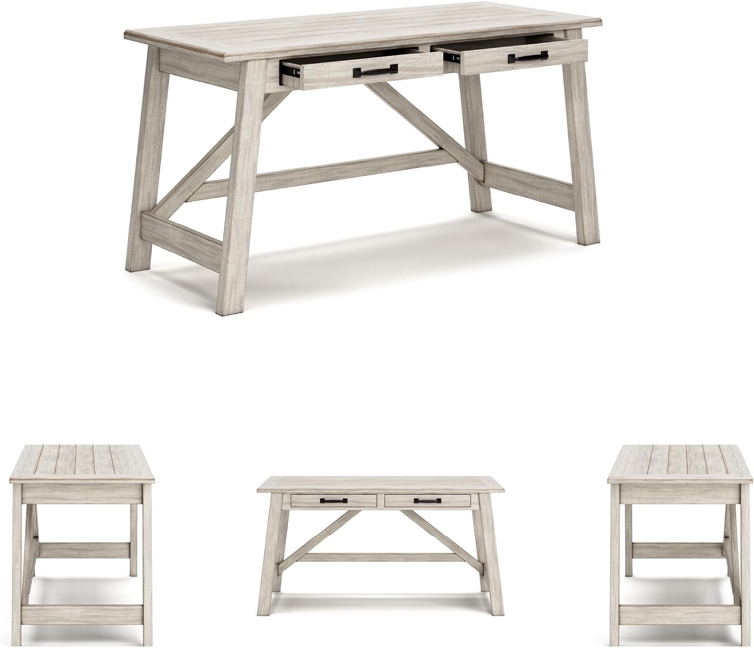 Signature Design by Ashley Carynhurst Farmhouse Large Leg Home Office Desk, 2 Storage Drawers, Vintage Bronze Hardware, Wood, 60.25' Wide, Antique White