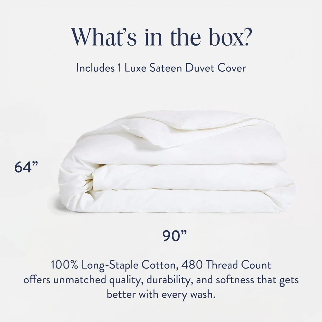 Brooklinen Luxury Sateen Duvet Cover - 100% Cotton, Twin/Twin XL Size in White with Extra-Long Corner Ties and Button Closure - Best Twin/Twin XL Duvet Covers