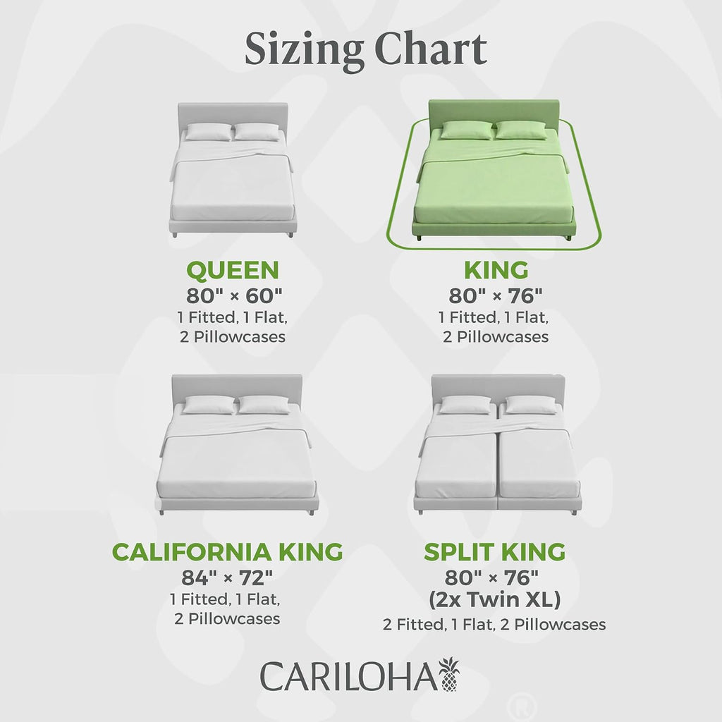 Cariloha Retreat 4-Piece Sateen Sheet Set | White | King | Lyocell Material | Breathable, Corner Straps, Extra Soft & Cooling