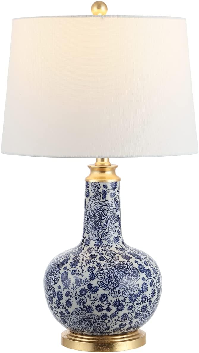 Safavieh Lighting Collection Leia Blue Floral Chinoiserie Ceramic 26-inch Bedroom Living Room Home Office Desk Nightstand Table Lamp (LED Bulb Included)
