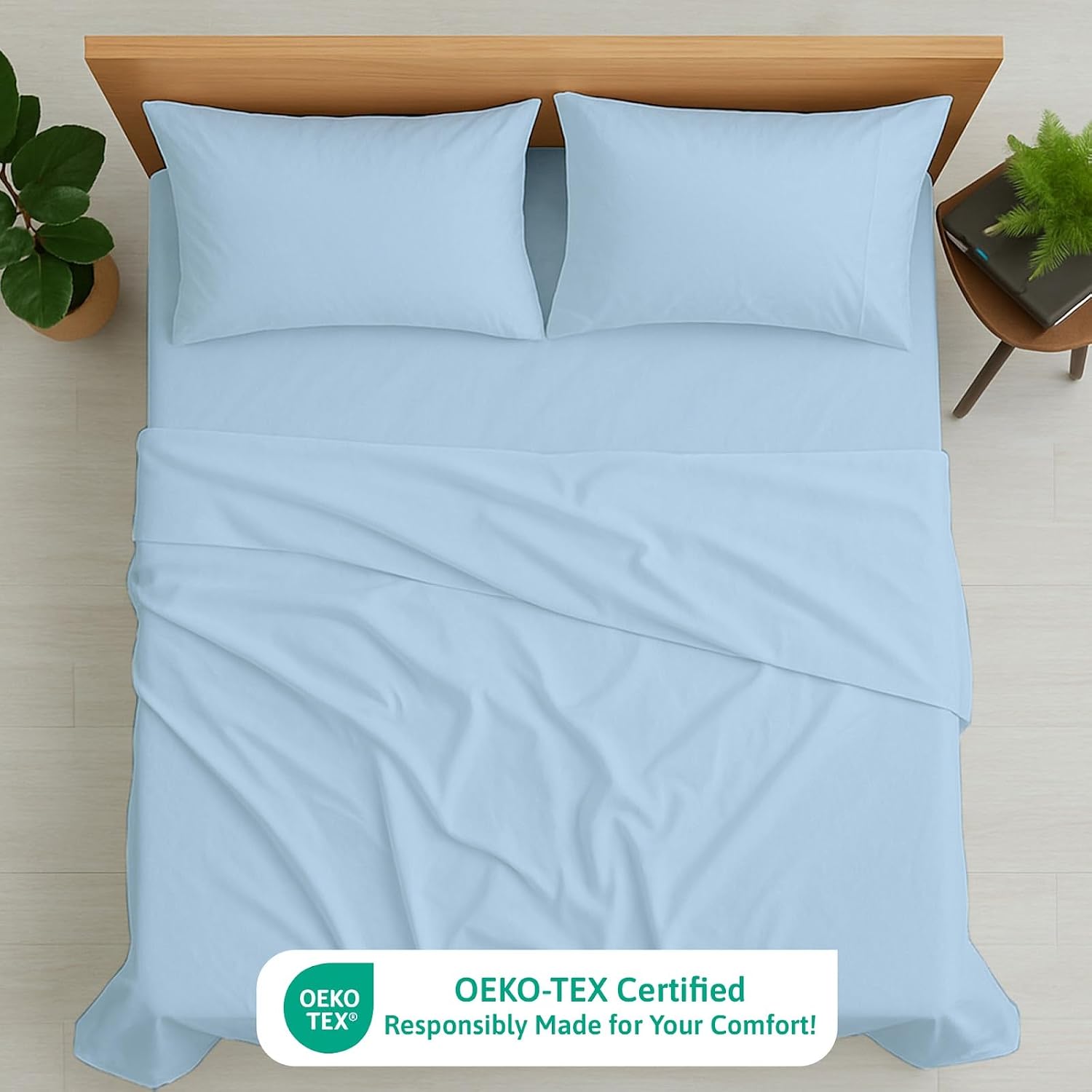 Cottington Lane Premium Quality 100% Egyptian Cotton 8 Piece Full Size Bed Sheet Set Fits 12 inch Deep Pocket Mattress, Naturally Cool, Soft & Durable Luxury Bedding, Sky Blue Solid