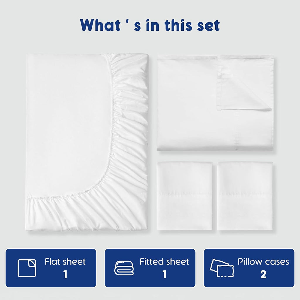 SONORO KATE 100% Egyptian Cotton Sheets - 1200 Thread Count, Luxury & Cooling Hotel Cotton Bed Sheets Set 4 Piece, Sateen Weave for Soft Feel, Fits Upto 16' Mattress (White, Full)