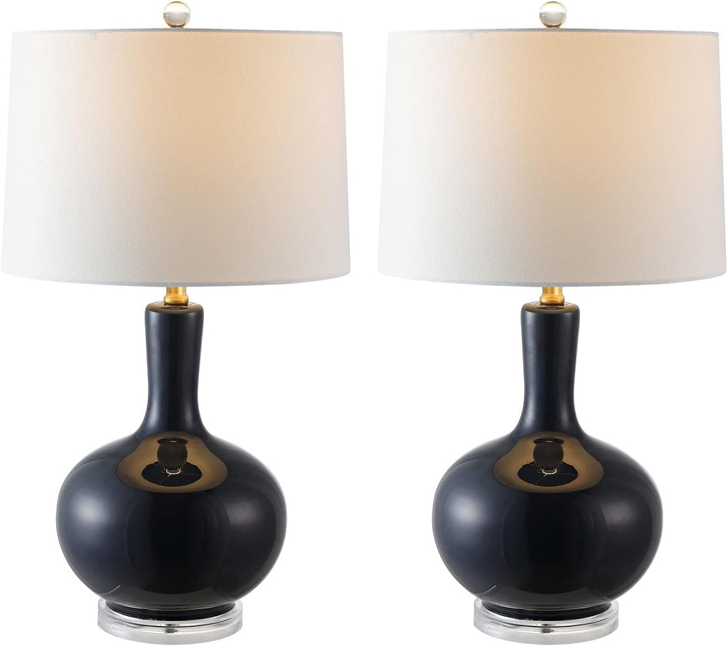 SAFAVIEH Lighting Collection Nilla Modern Contemporary Navy / Clear 27-inch Bedroom Living Room Home Office Desk Nightstand Table Lamp Set of 2 (LED Bulbs Included)
