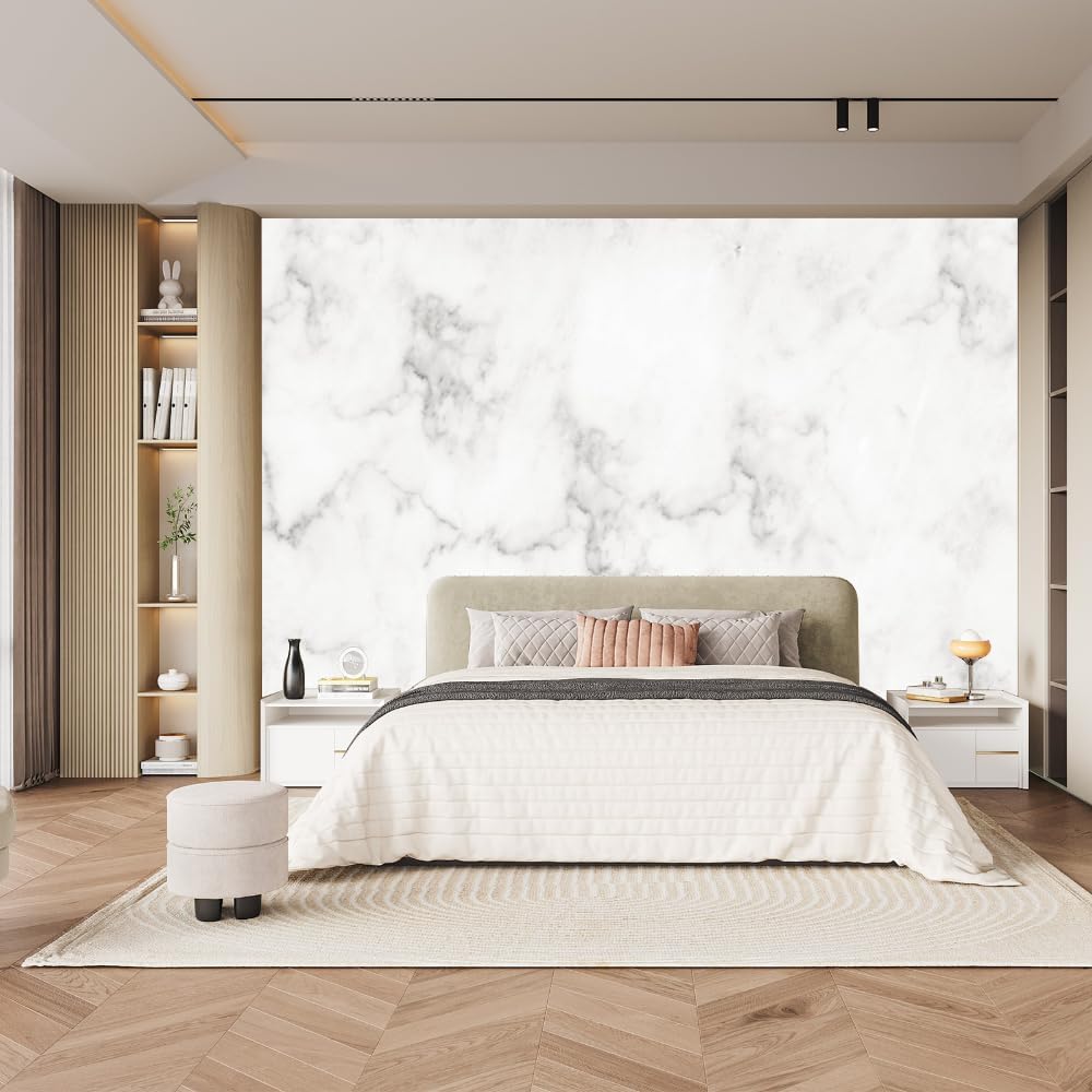 ELGADO Marble Photos Wall Mural, Simple White Murals High Resolution Pictures Poster,Large Wallpaper Mural Wall Decor for Bedroom Living Room Tv Background Room Decor,116' W x91 H