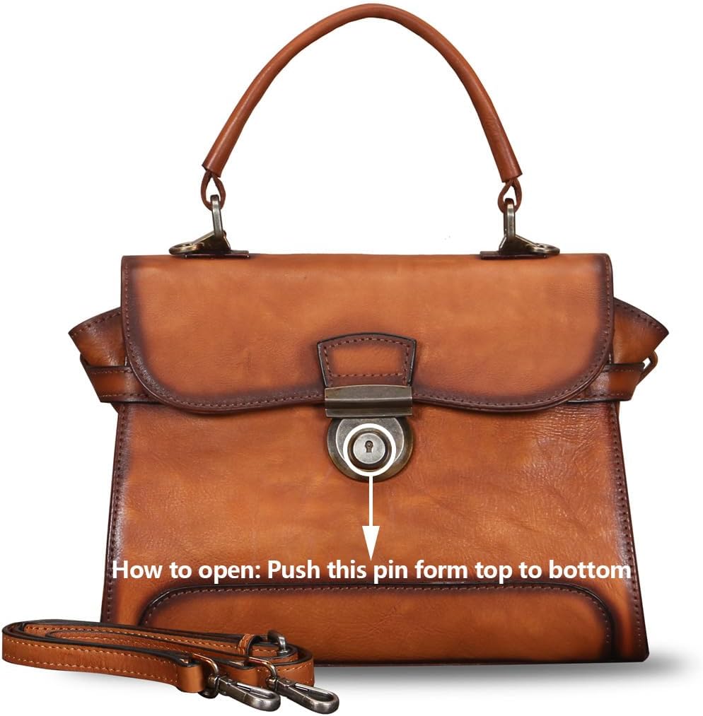 Genuine Leather Purses and Handbags for Women Vintage Real Leather Shoulder Bag Crossbody Purses Satchel Bag with Strap
