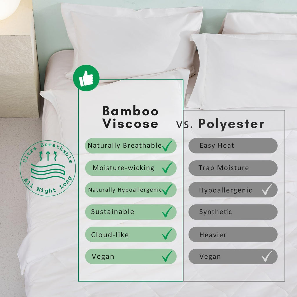 TOSMO Luxury Comforter, 100% Viscose from Bamboo Shell & Fill, Soft Breathable Cooling Silky Duvet Insert, Down Alternative Blanket for Restful Sleep (Twin, Light Weight White)