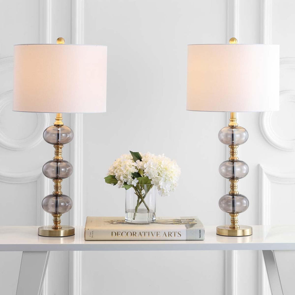 SAFAVIEH Lighting Collection Marcelo Smoking Grey/ Brass Gold 30-inch Bedroom Living Room Home Office Desk Nightstand Table Lamp Set of 2 (LED Bulbs Included)