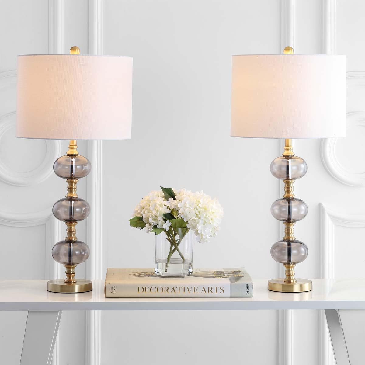 SAFAVIEH Lighting Collection Marcelo Smoking Grey/ Brass Gold 30-inch Bedroom Living Room Home Office Desk Nightstand Table Lamp Set of 2 (LED Bulbs Included)