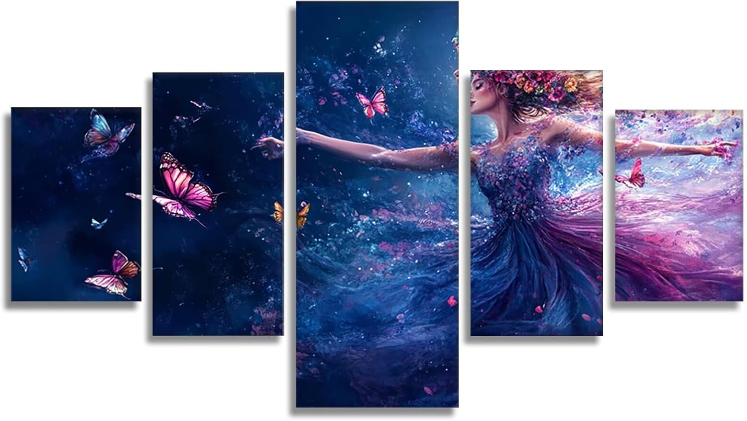 Woman Diamond Art 5 Piece Diamond Painting Butterfly 5D DIY Full Round Drill Dimond Art Paintings Rhinestones Crafts for Adults Gem Painting for Home Decor Large Artwork for Wall 36 x 70 Inch,Model369