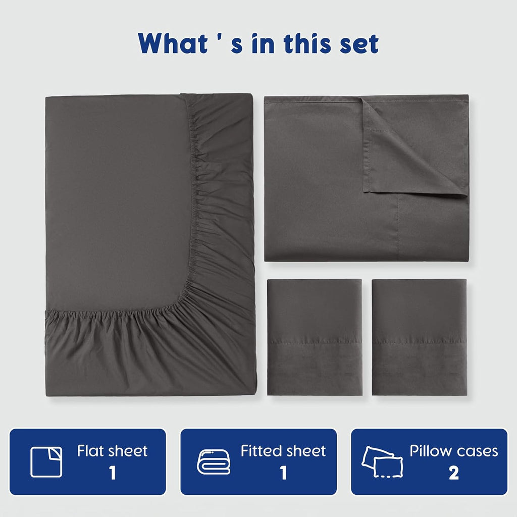 SONORO KATE 100% Egyptian Cotton Sheets - 1200 Thread Count, Luxury & Cooling Hotel Cotton Bed Sheets Set 4 Piece, Sateen Weave for Soft Feel, Fits Upto 16' Mattress (Dark Grey, Full)