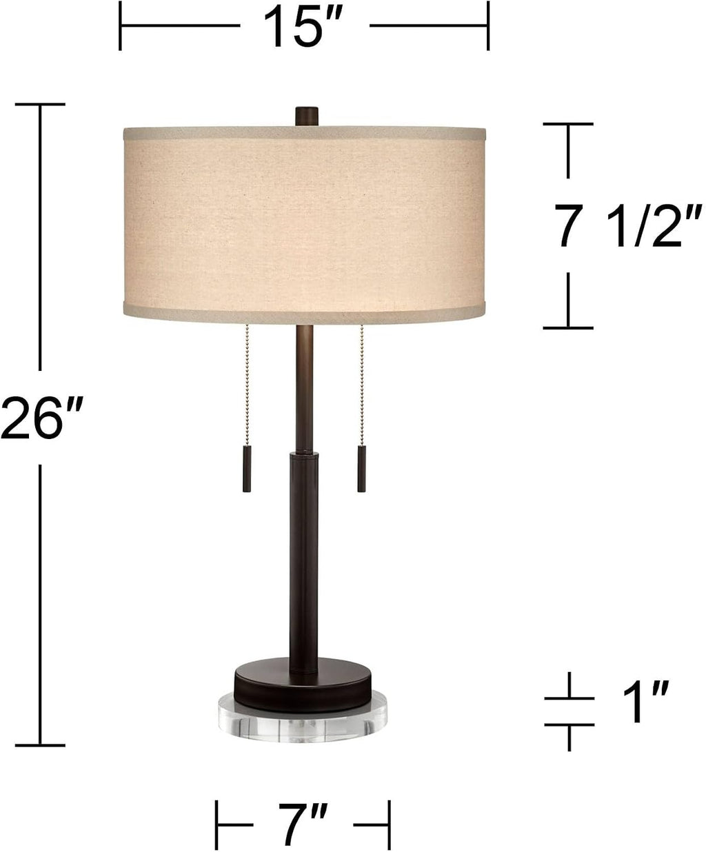 Franklin Iron Works Bernie Modern Industrial Table Lamps Set of 2 with Round Risers USB Ports 26' High Bronze Metal Tan Drum Shade for Bedroom Living Room House Home Desk Bedside Nightstand Office
